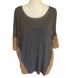 DREW women's size S oversized dark gray black and brown casual top suede